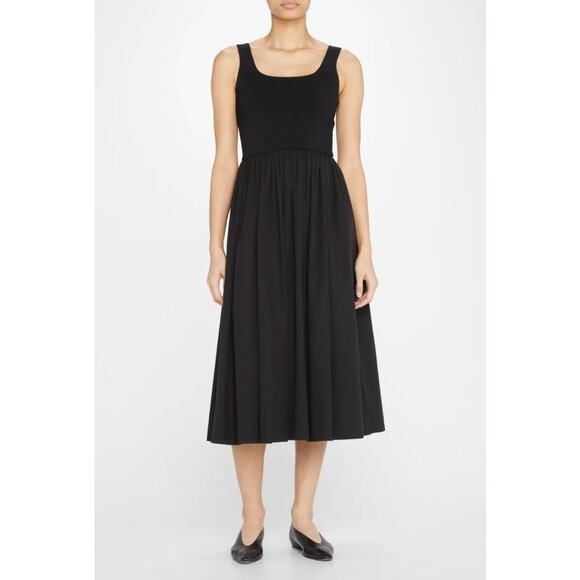 NWT Theory Black Sleeveless Square Neck Ribbed Ottoman Midi Dress Womens Small - Picture 1 of 6